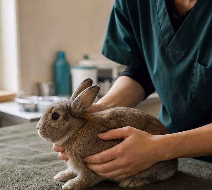 Veterinár pozorne vyšetruje králika